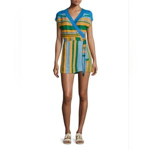 DIANE VON FURSTENBERG Striped Wrap Mini Dress Blue/Orange/Green Size L